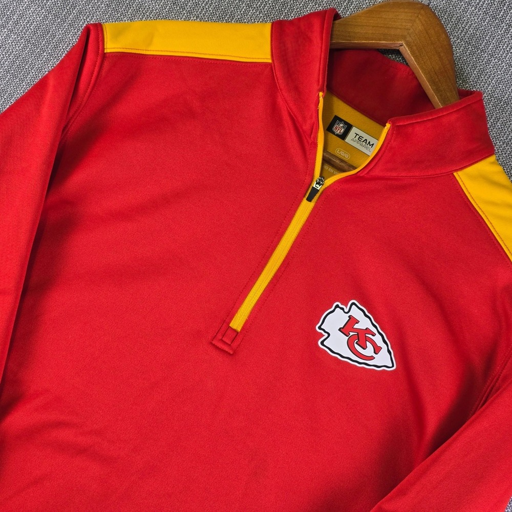 Kansas City Chiefs Quarter Zip Pullover Mens L Red NFL Team Apparel Performance